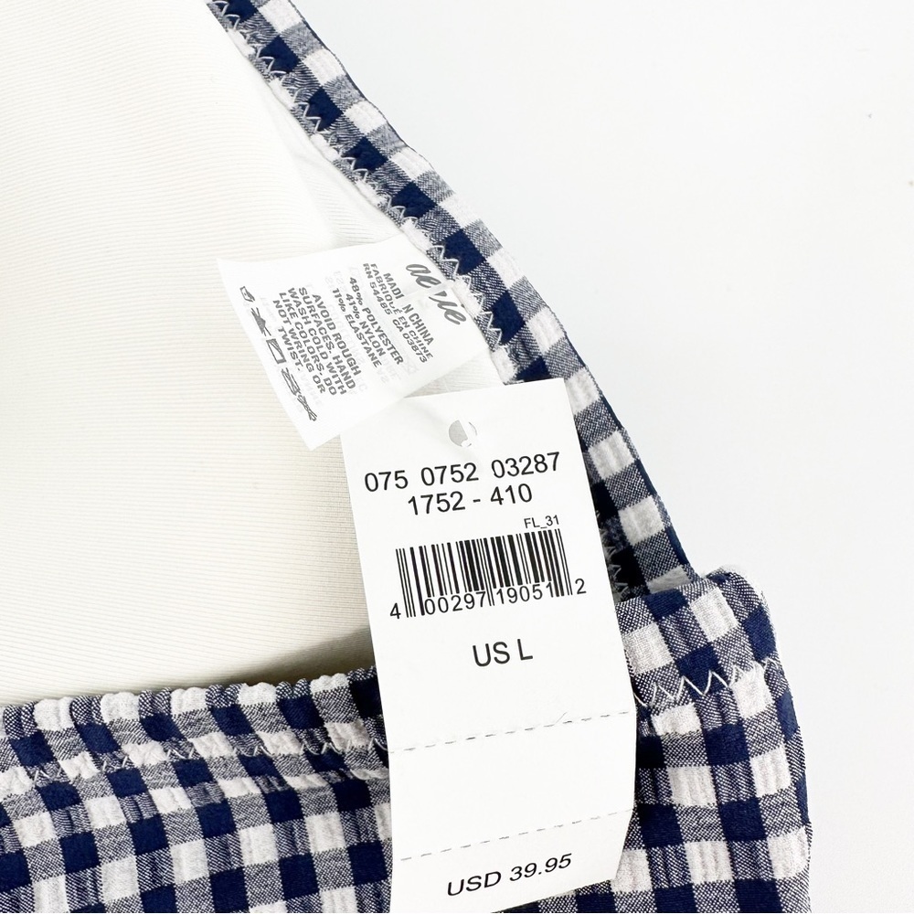NWT Aerie Frill Strap Gingham Blue and White Bikini Top - Picture 4 of 4